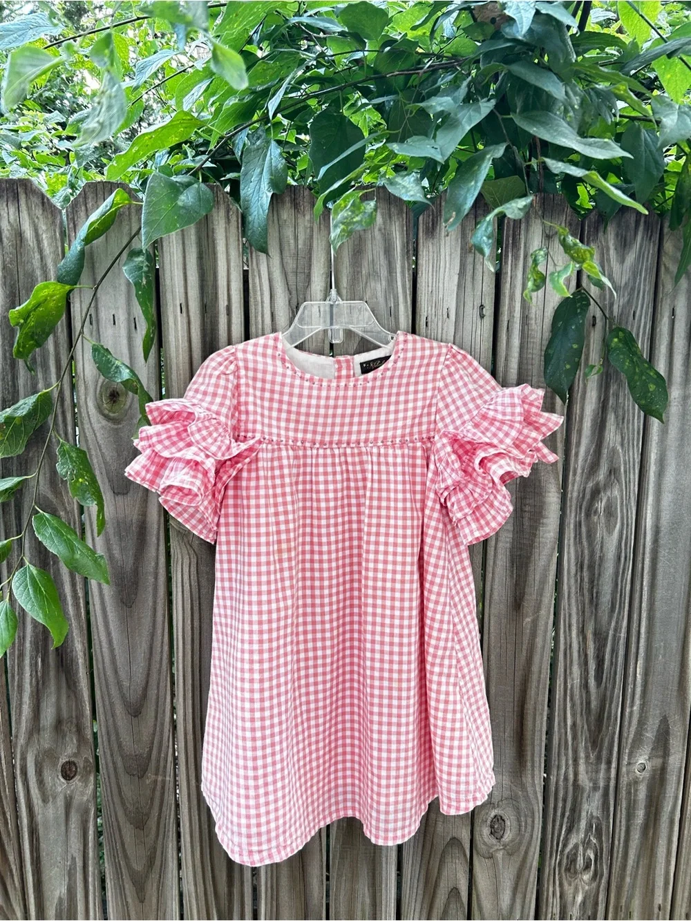 Velveteen Pink Gingham Ruffle-Sleeve Casual Dress
